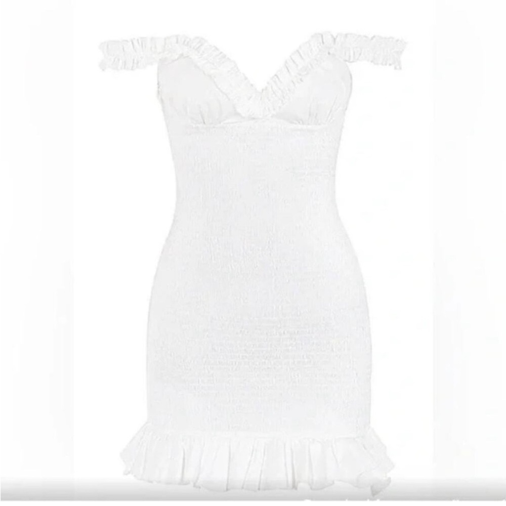 House of CB 'Evelyn' White Shirred Ruffle Mini Dress - Picture 4 of 10